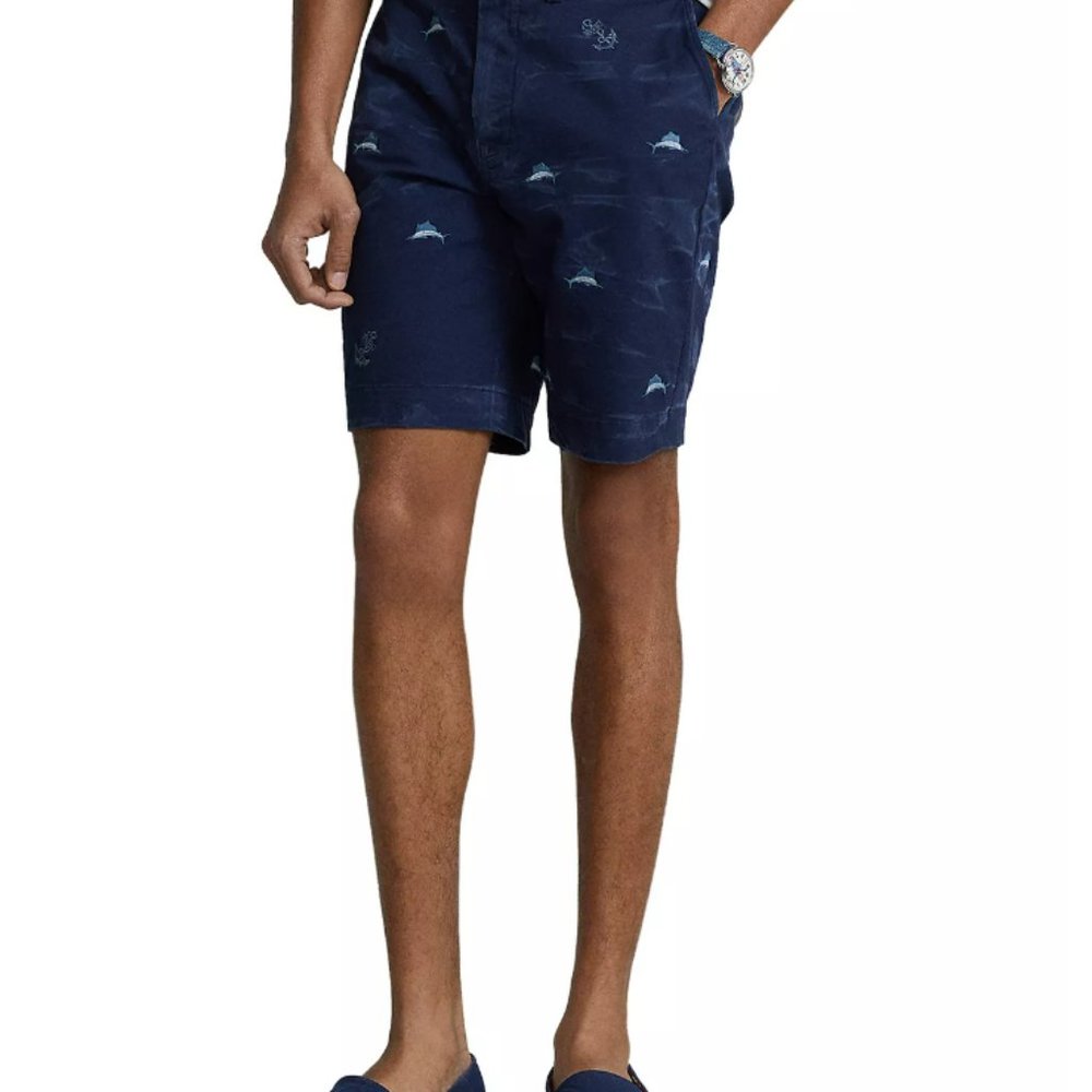 Mens POLO RALPH LAUREN 9-Inch Classic-Fit Chino Embroidered Anchor Shorts New